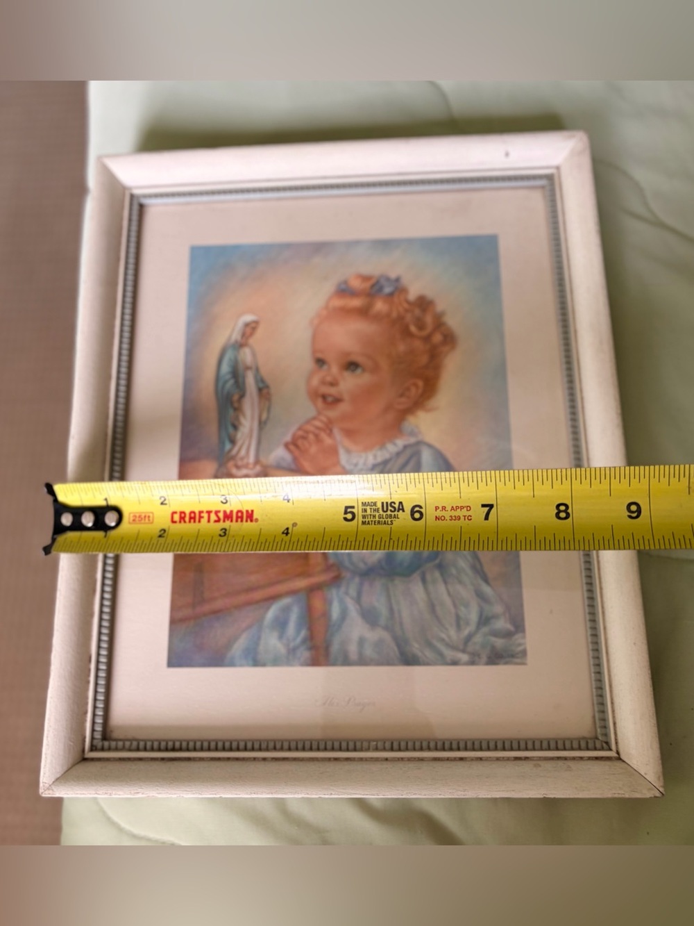Vintage Wood Framed Blue Nursery Prayer Wall Art Print Classic Child Portrait - Picture 6 of 7